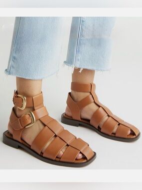 Sam Edelman Dawn Fisherman Gladiator-Inspired Sandals, Chestnut Brown, Size 9.5